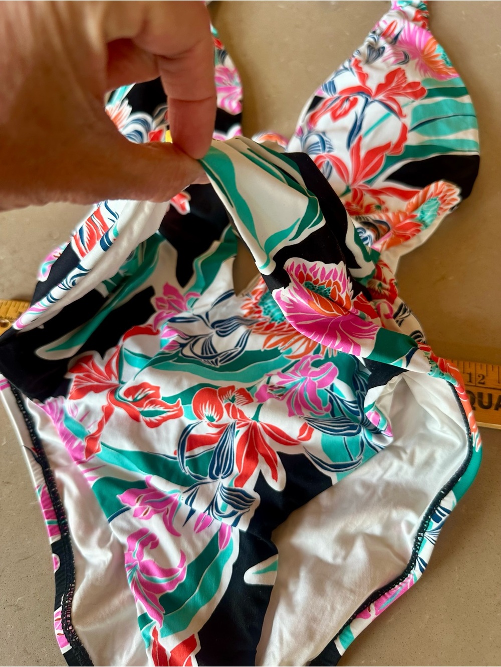 Trina Turk Floral Tropical Halter One-Piece Swimsuit Cutout Gold Hardware XS 2 - Picture 4 of 11